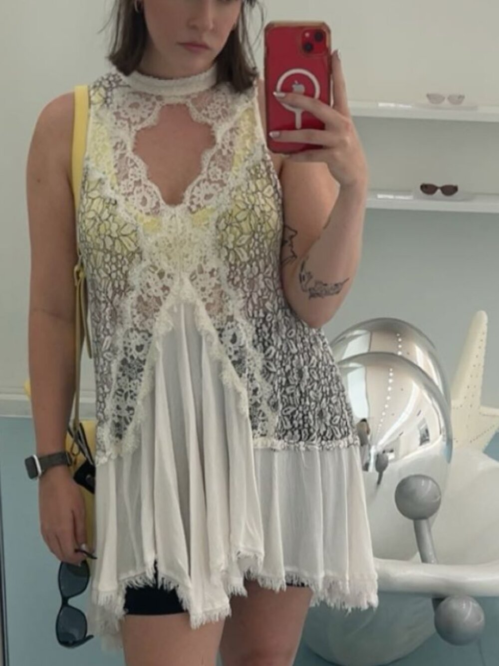 Free People See Through Lace High Neck Mini Dress